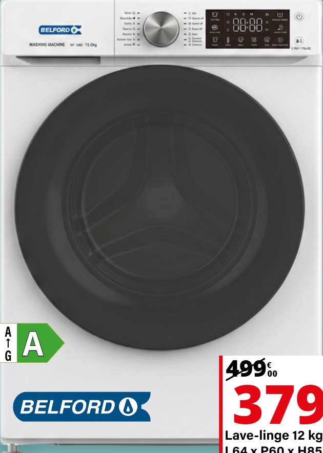 Lave-linge 12 kg Belford — BF1255 — extrait du prospectus ADAMS
