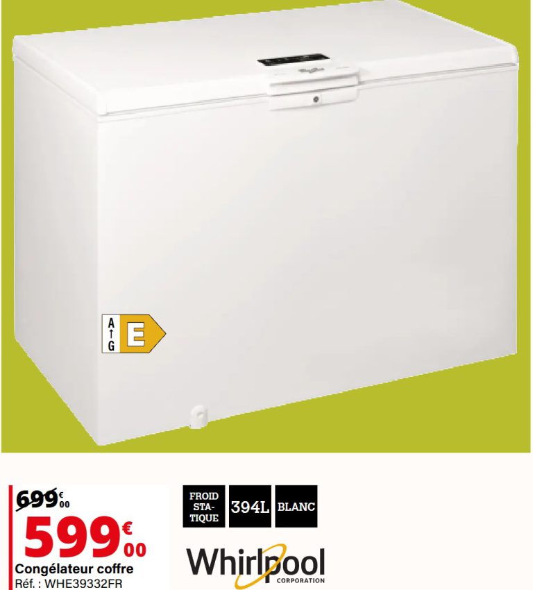 Congélateur coffre Whirlpool — WHE39332FR — extrait du prospectus ADAMS