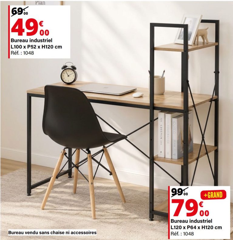 Bureau industriel 100 cm — extrait du prospectus ADAMS