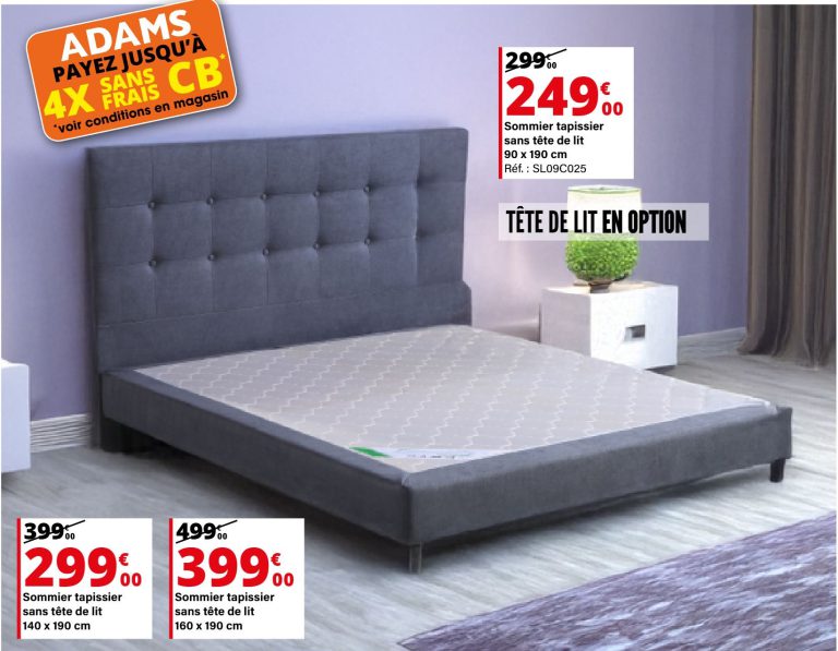 Sommier tapissier 160 x 190 cm — extrait du prospectus ADAMS